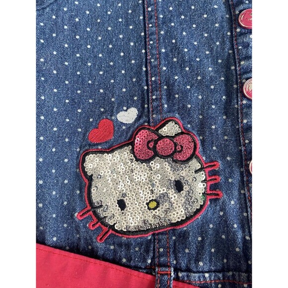 Hello Kitty Girls Denim Dress Size 6 Blue Polka Dot Pink Belt Embroidered READ - Picture 7 of 10